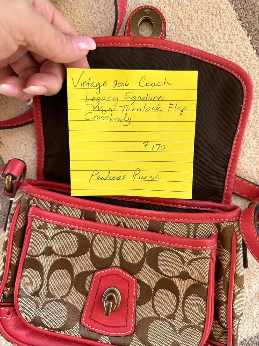 Coach Legacy Turnlock flap crossbody Signature Crossbody Bag in Brown and Red